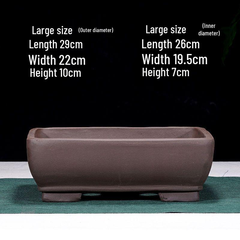 Extra-Large Breathable Purple Clay Square Bonsai Pot for Succulents and Green Plants