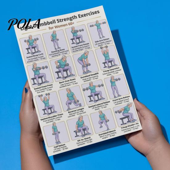 Posilování s jednoručkami pro slabé svaly 2 ks 28 dní Lehký posilovací cvičení Plakát Ženy 60+, Domácí průvodce Posilovna Fitness Tréninkový průvodce, Celotělová tabulka na stěnu