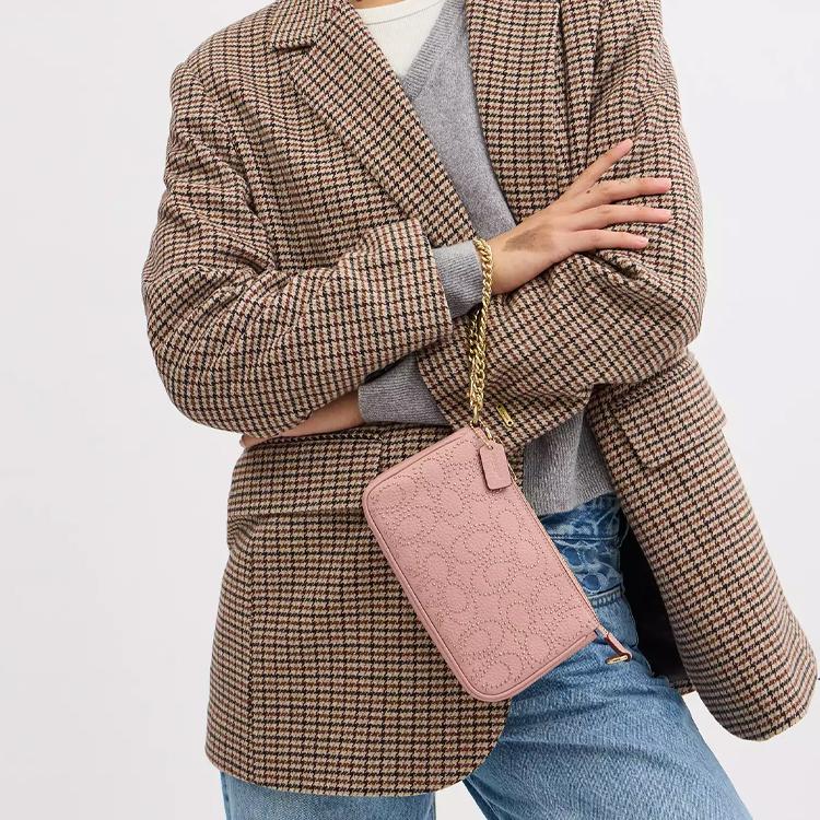 Coach Borsa a Spalla Tote Iconic Studded Zip Closure Pebble Leather Nolita 19 Piccola da Donna Rosa CX262-IMP02