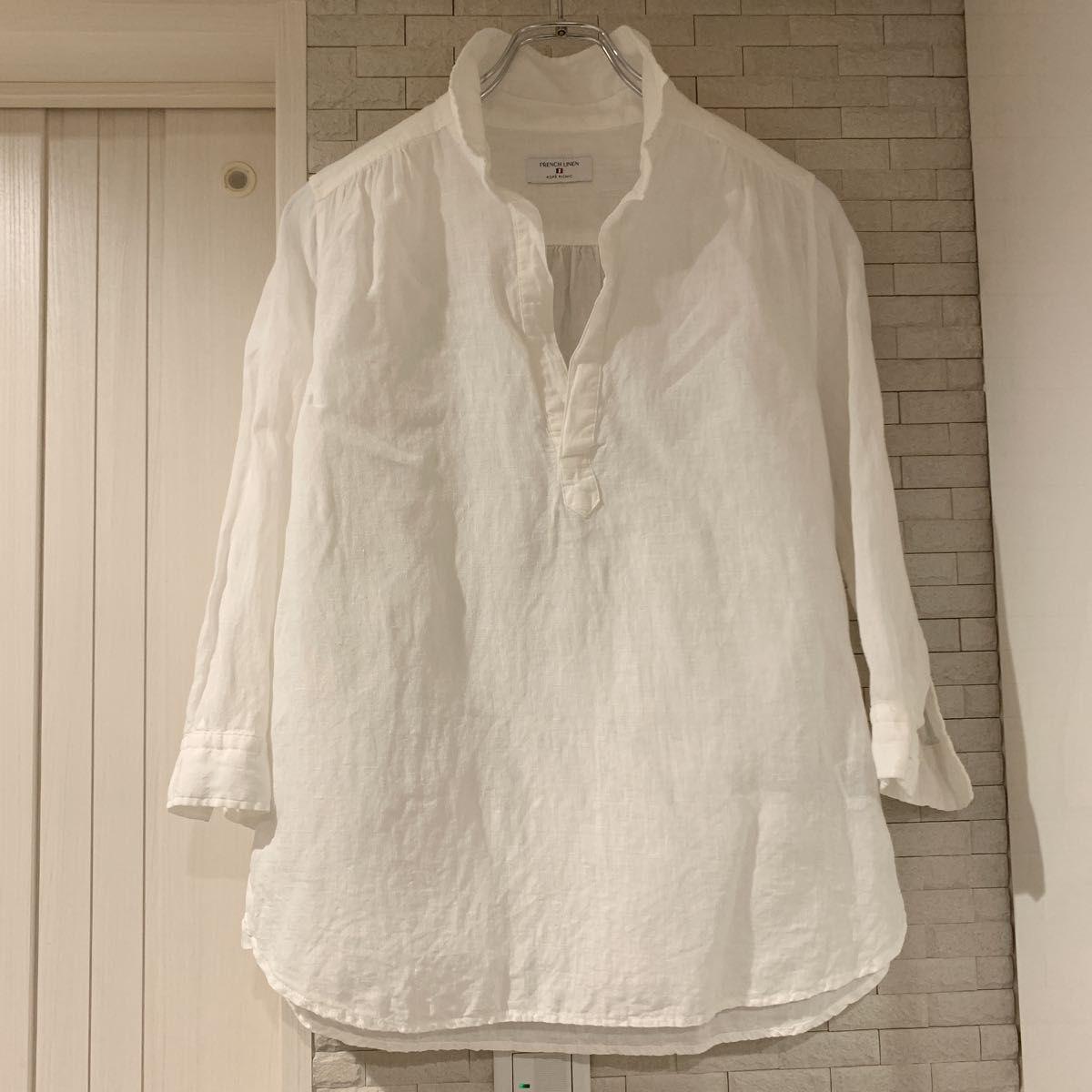 ROPE PICNIC French Linen Linen Blouse White 38 Good Condition Three Quarter Sleeves