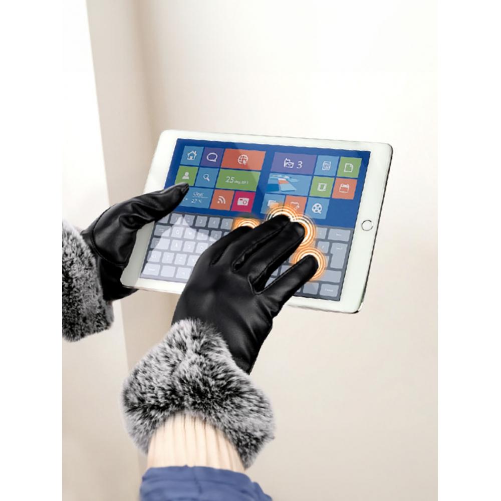 

DaiSo WriSt Fur Женские кожаные перчатки black (brown fur)