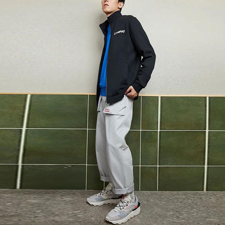 Li Ning Fleece Lined Stand Collar Long Sleeve Logo Jacket Men Jacket Black AWDRD41-1