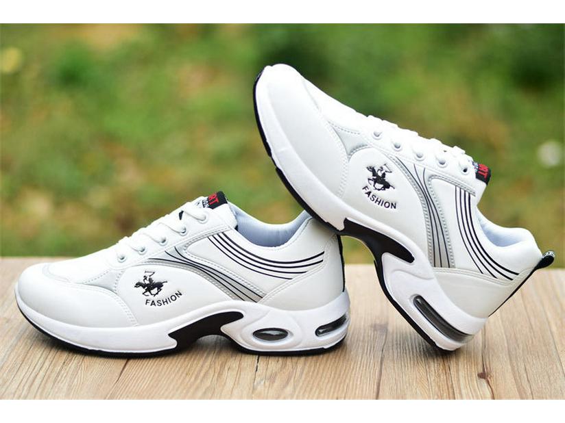 Men's White Sports Shoes: Air Cushion, Breathable, Non-Slip Leather, Trendy Casual Footwear for Autumn.
