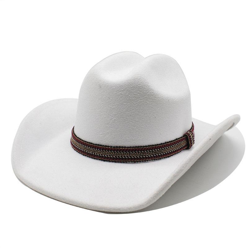 Hat Women'S Vintage Wool Western Cowboy Hat Men'S Versatile Big Eaves Black Top Hat Women