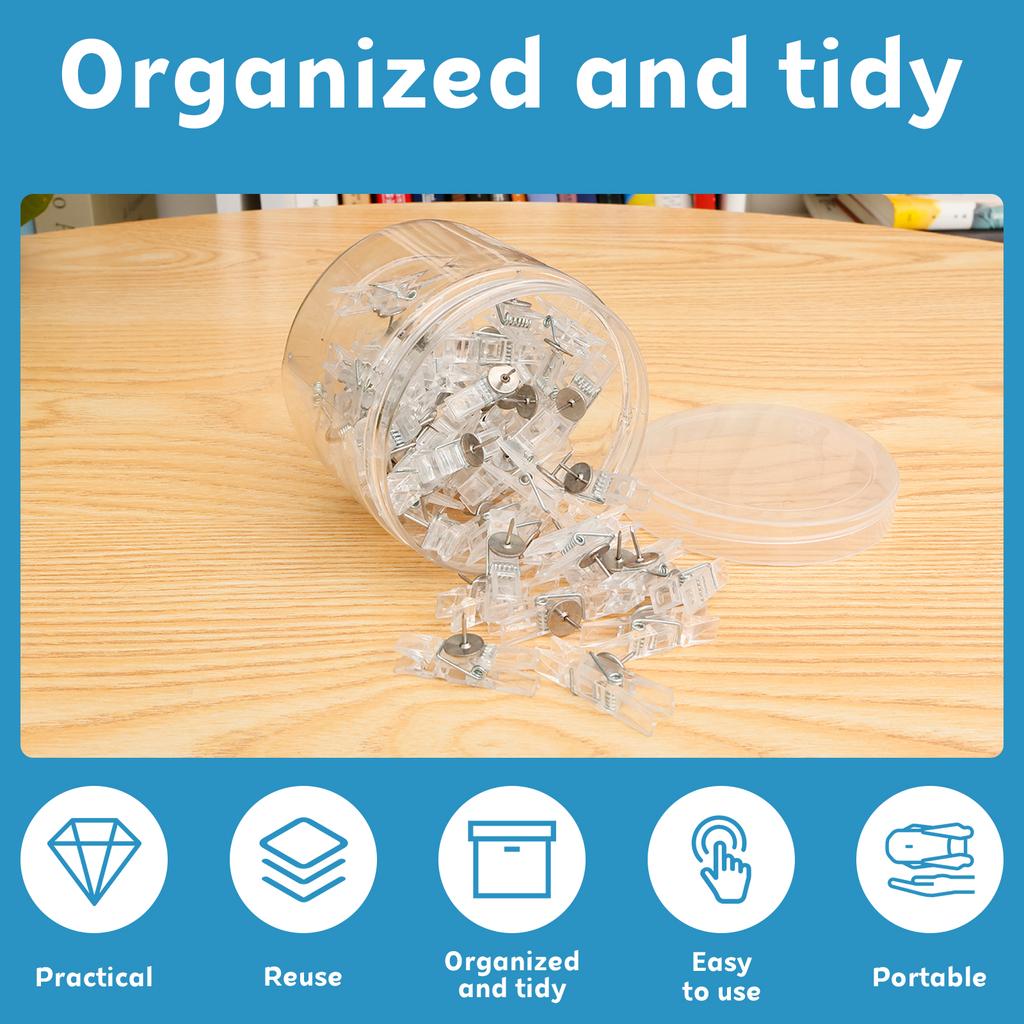 50Pcs Push Pin Clips Transparent Thumbtack for Bulletin Board Cork Board Photo Wall Decoration Display Office Supplies