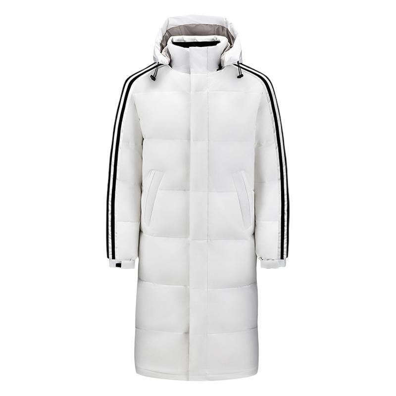 Unisex White Duck Down Jacket - Classic Three-Stripes, Hooded, Warm Outerwear for Students (Autumn/Winter).