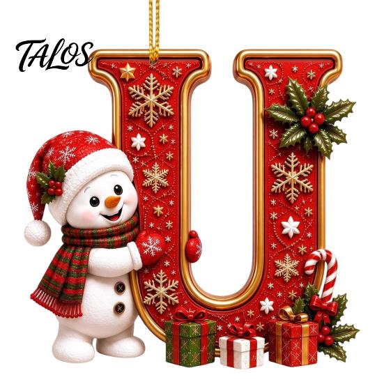 Indoor Holiday Decorations Cute Snowman Letter Christmas Ornament, 2D Flat Personalized A-Z Alphabet Gifts for Family Friends Acrylic Hanging Pendant