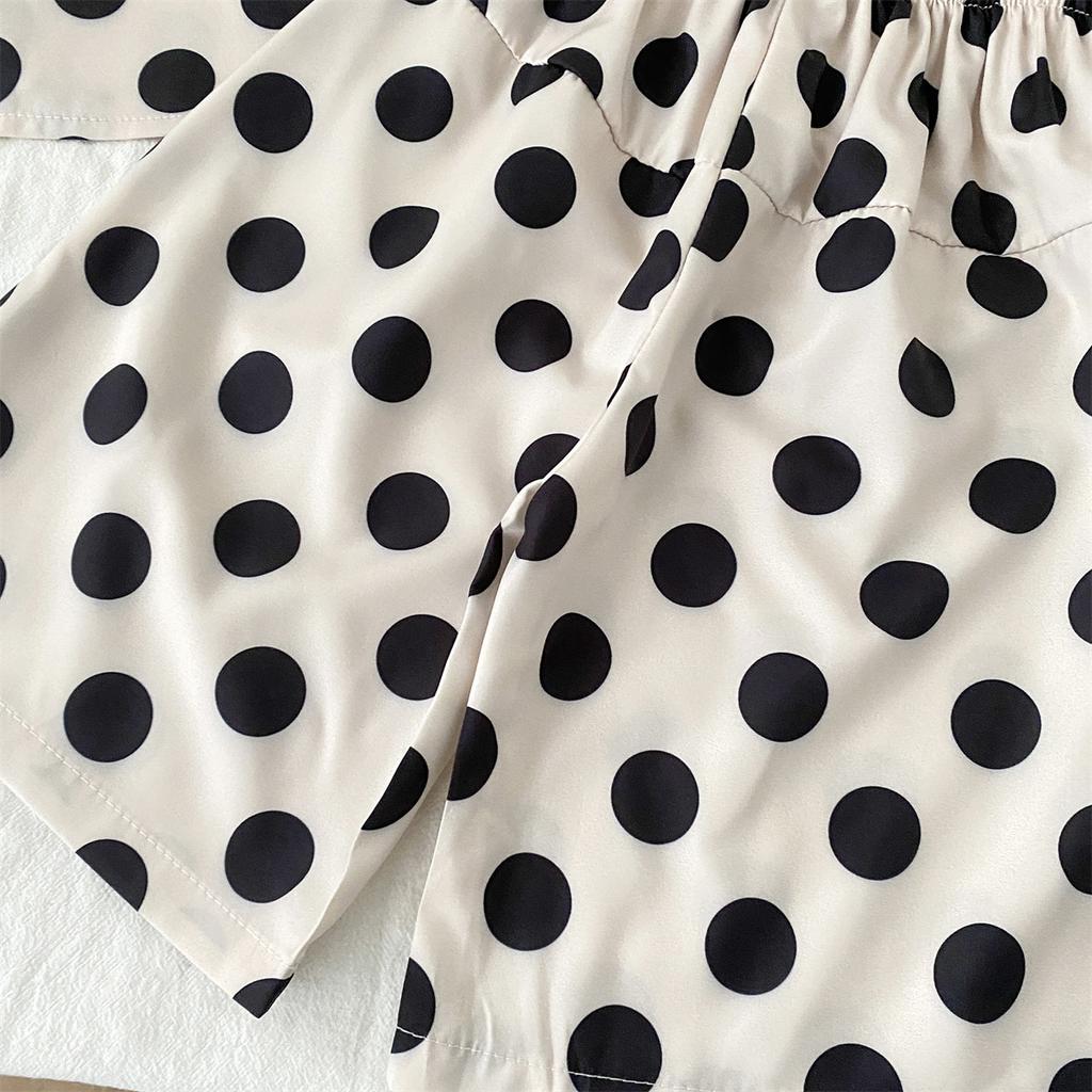 Girls' Polka Dot Outfit Summer New Korean Style Short Sleeve Top Wide Leg Pants Two-Piece Set