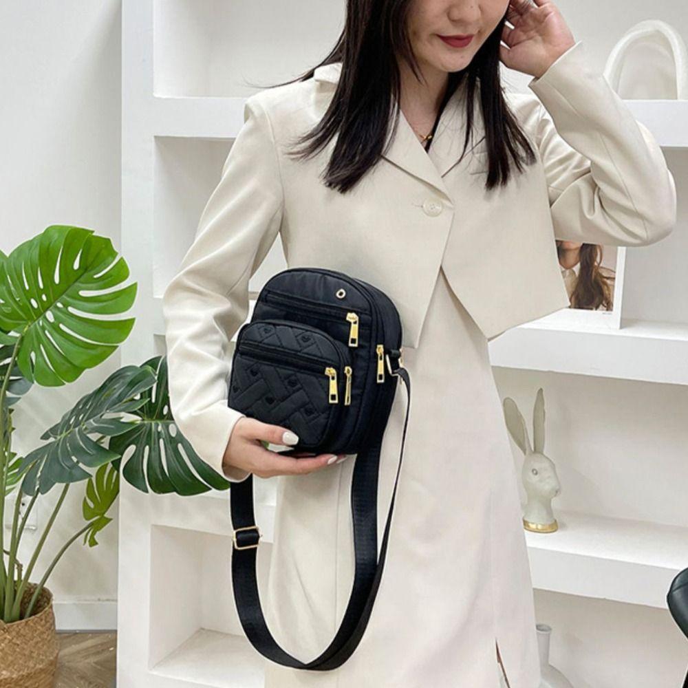 Five-layer Zipper Crossbody Bag Nylon Small Phone Bag Trendy Shoulder Bag  Cosmetic Bag