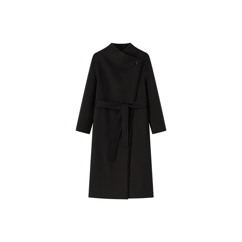 

Temperament commuter wool double-sided woolen coat women s autumn and winter hair pulling design sense one-button cashmere coat S чёрный