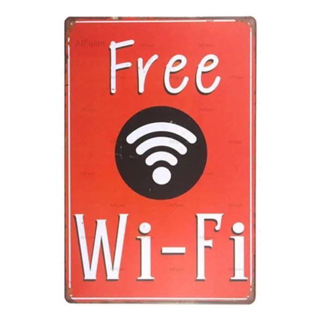 Vintage Tin Sign Home Is Where The Wifi Is Retro Metal Plate Wall Decoration for Cafe Bar Pub Club  Welcome Free Wifi