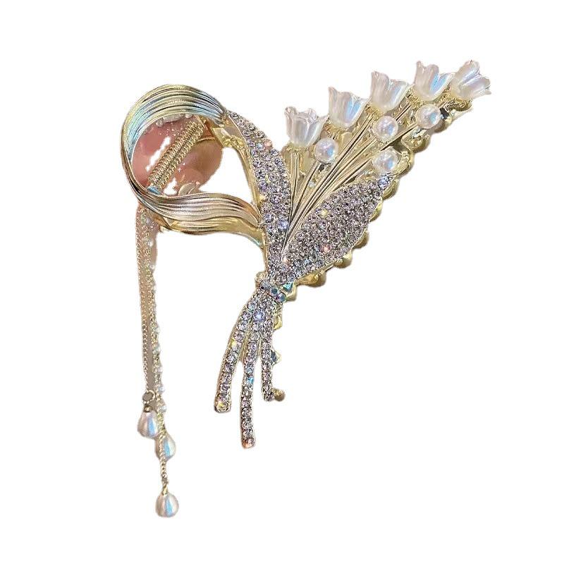 Lily of the Valley Rice Flower Tassel Hair Clip: Ancient Style Shark Clip Headdress