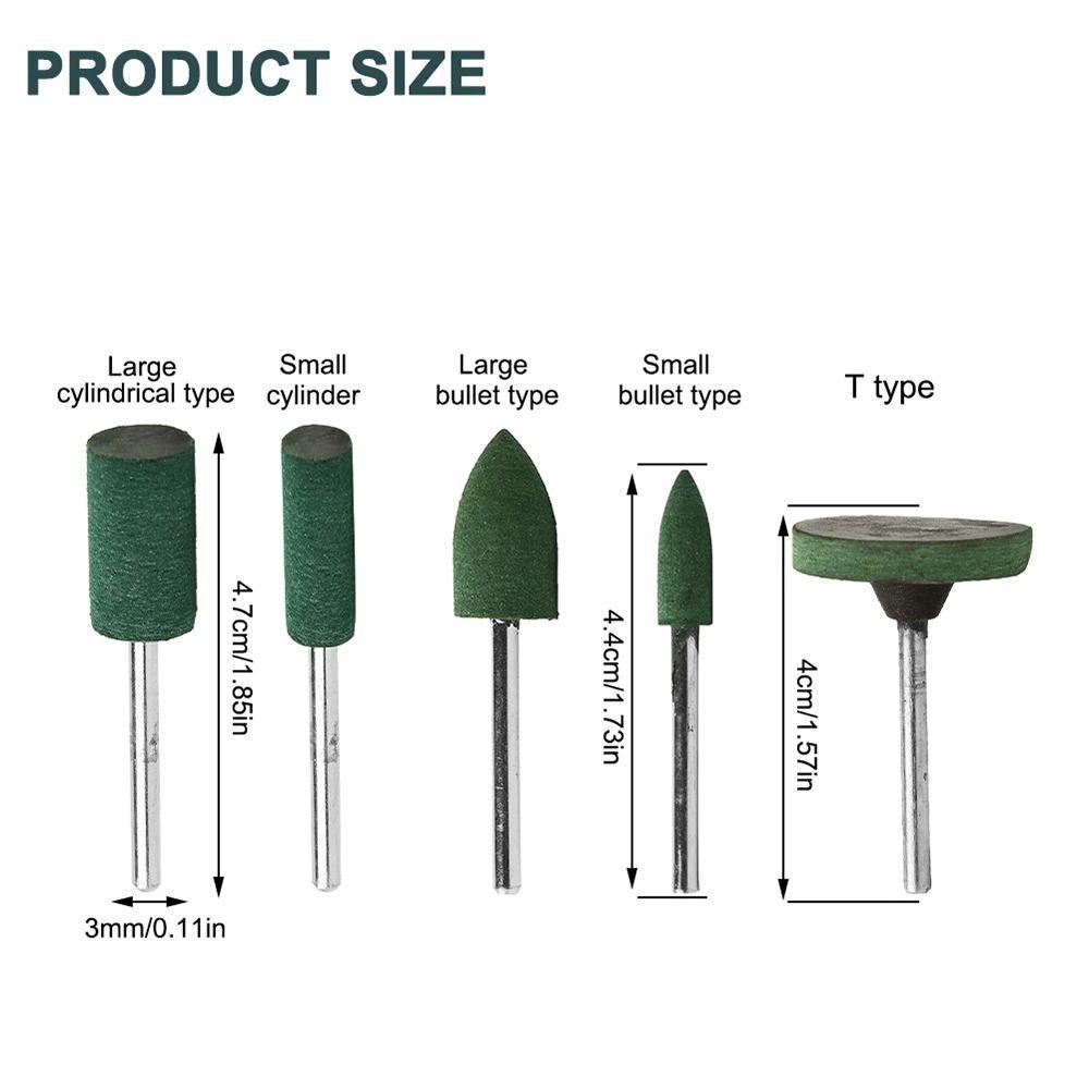 5Pcs/Set Mounted Rubber Grinding Head Finish Polish Die 3mm Shaft Polishing Abrasive Rotary Grinding Stone Wheel Polishing Tools