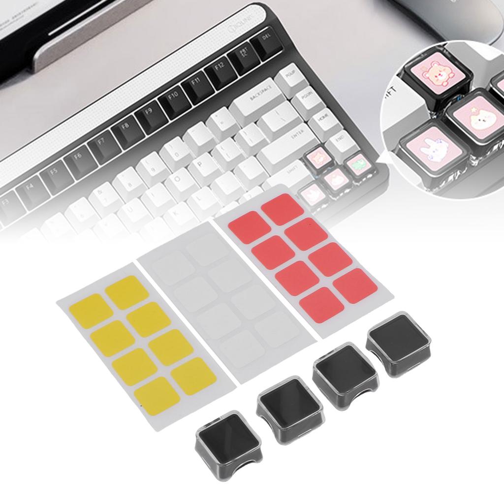 4PCS Double Layer Keycaps with Transparent Cover Removable Stickers ABS Mechanical Keyboard Replacement Keycaps