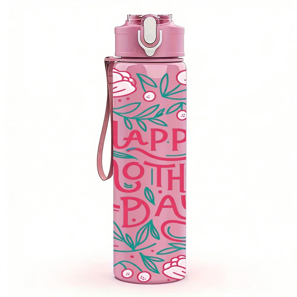1PC Happy Mothers Day Rose Flower Print 750ml Color Plastic Sports Water Bottle Leakproof Flip Straw Lid Suitable for Sports Office Home Use
