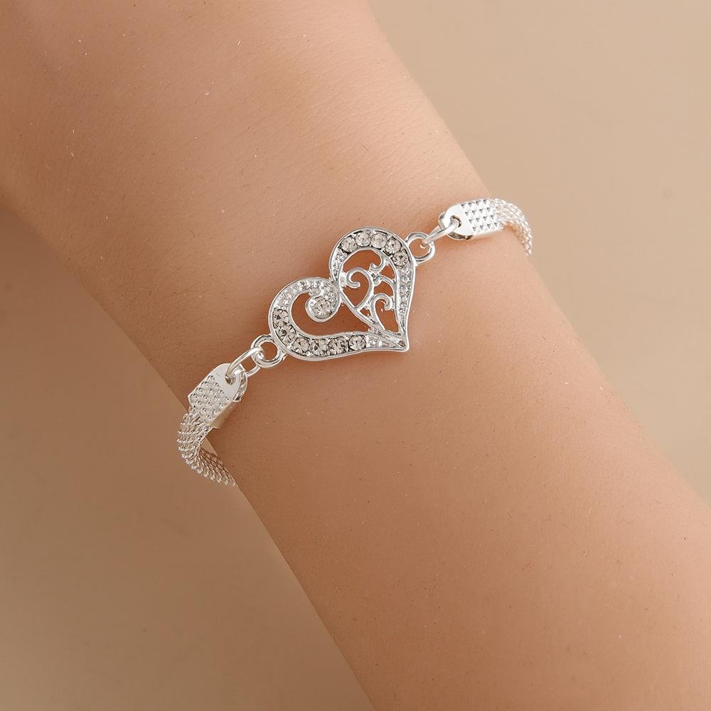 1Pcs Love Heart Couple Bracelets for Women Men Silver Color Double Layer Matching Chain Bracelet Lover Jewelry Gift