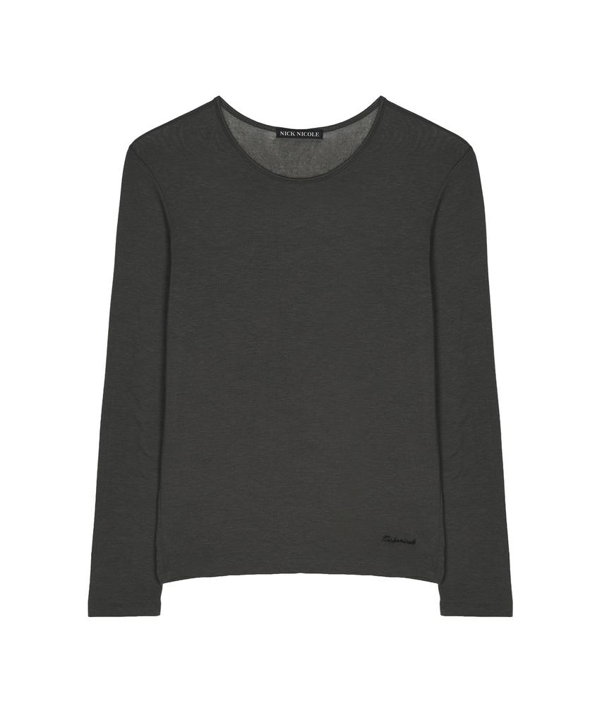 NICK&NICOLE Sheer Round Long Sleeve Top_Charcoal