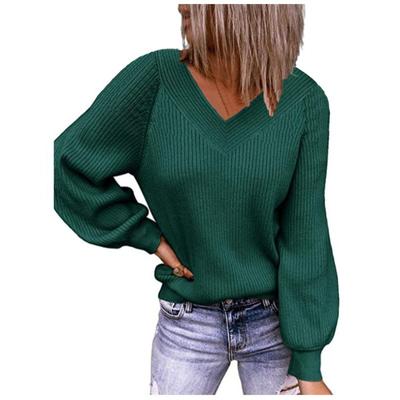 Autumn Winter Tops Plus Loose Knit Sweater V-neck Long Sleeves Solid Color Pullover Fashion Casual Sweater Women