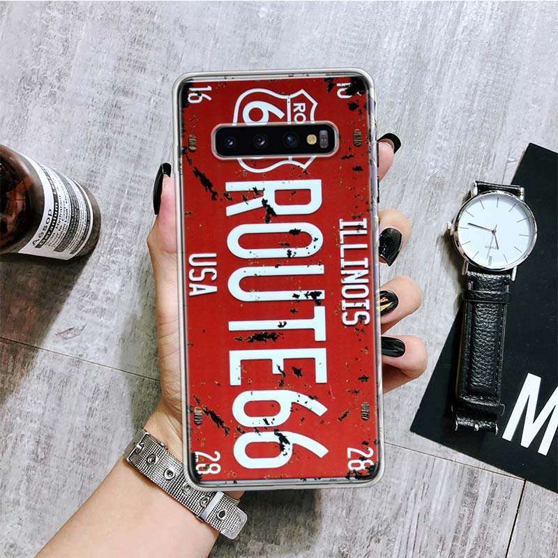 Retro License Plate Number 66 Phone Case For Samsung Galaxy S26 S25 Edge S24 S23 FE S22 Ultra S21 Plus S20 + Fundas Cover Coque