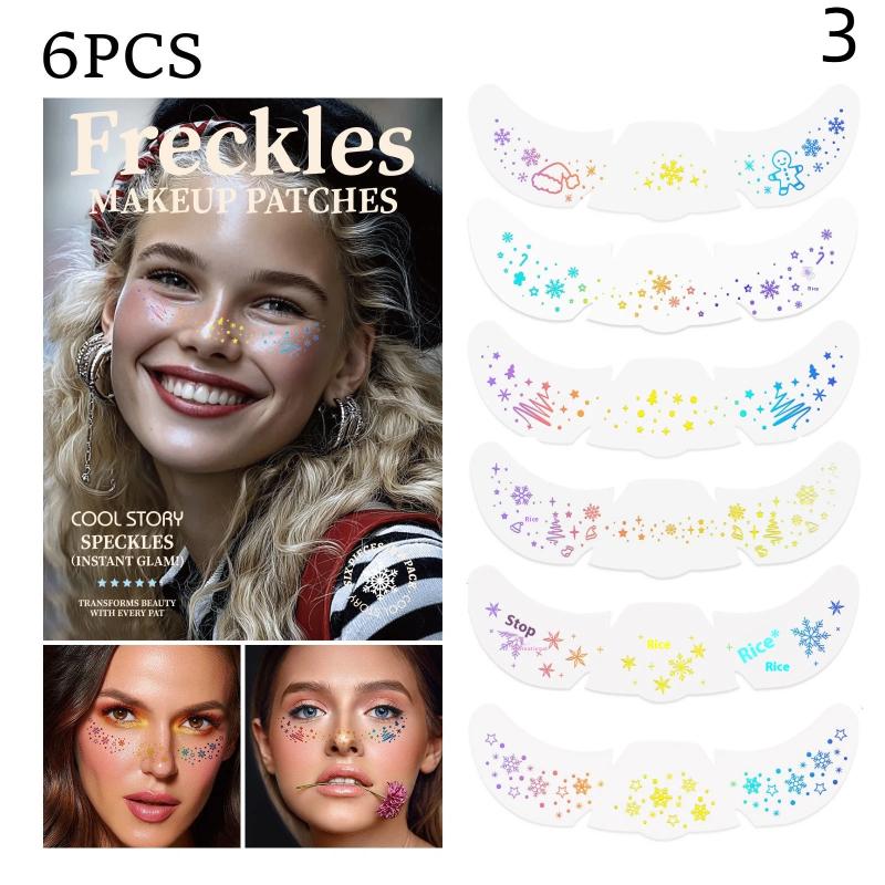 6 Sheets Christmas Freckle Stickers Makeup Party Face Tattoo Cheek Blush Spot Patches Temporary Body Art Decals for Teens Adults