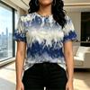 Women's Basic Blue & White Tie-Dye Short Sleeve Top, Soft Comfortable Fabric, Versatile for Daily Casual Shopping