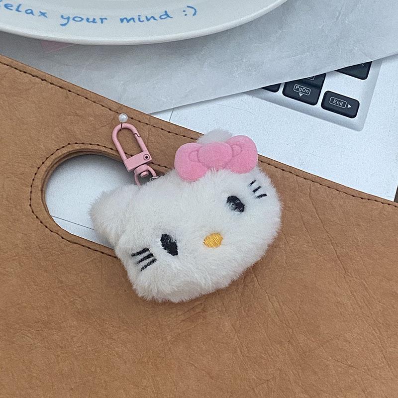 Black Pink Bow Kitty Plush Keychain Accessory