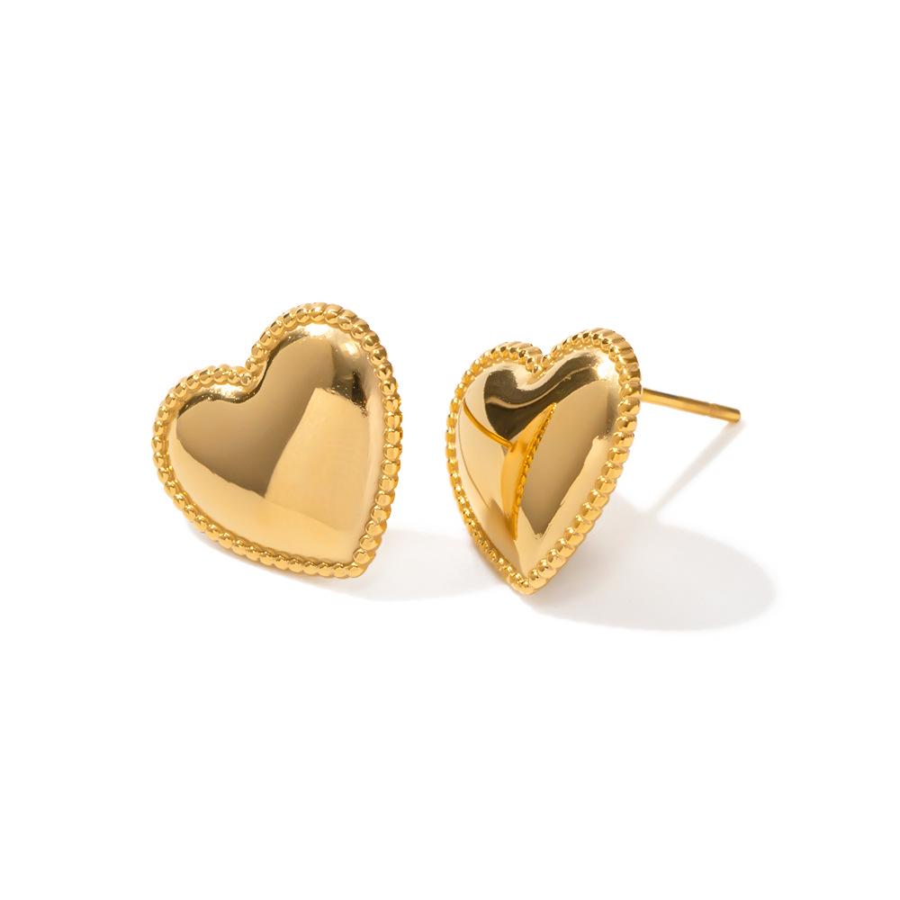 18K Gold-Plated Stainless Steel Heart Stud Earrings - Trendy European and American Design