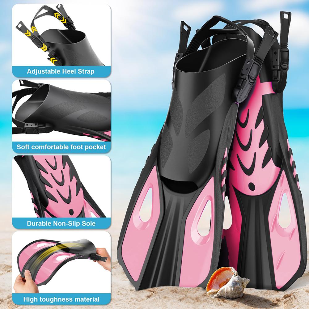 Diving Mask Fin Snorkel Set for Adult Panoramic View Snorkel Mask Adjustable Dive Flipper Dry Top Snorkel and Travel Bag  Practical Use