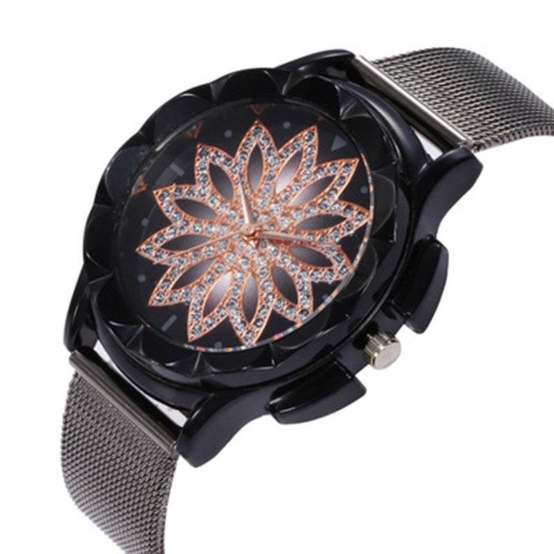 Gold Rose Crystal Flower Women Watches Ladies Quartz Alloy Mesh Watch New