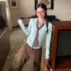 New Women's College Style Long Sleeve Color Block Lapel Top