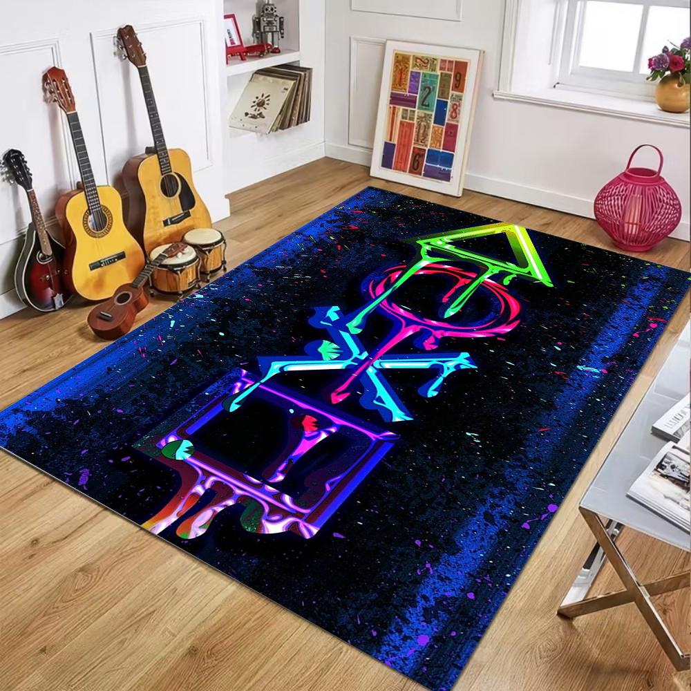 Abstraktní neonový vzor herního ovladače Koberec Barevný LED světelný efekt Kobercový protiskluzový podložka pro obývací pokoj ložnici herní místnost Dekor