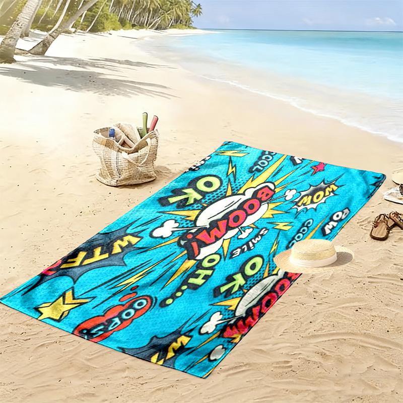 Blue exploding letters 2D Flat Print Beach Towel, Large Soft Quick Dry Towel for Beach Camping Swimming.MSTJ0918392