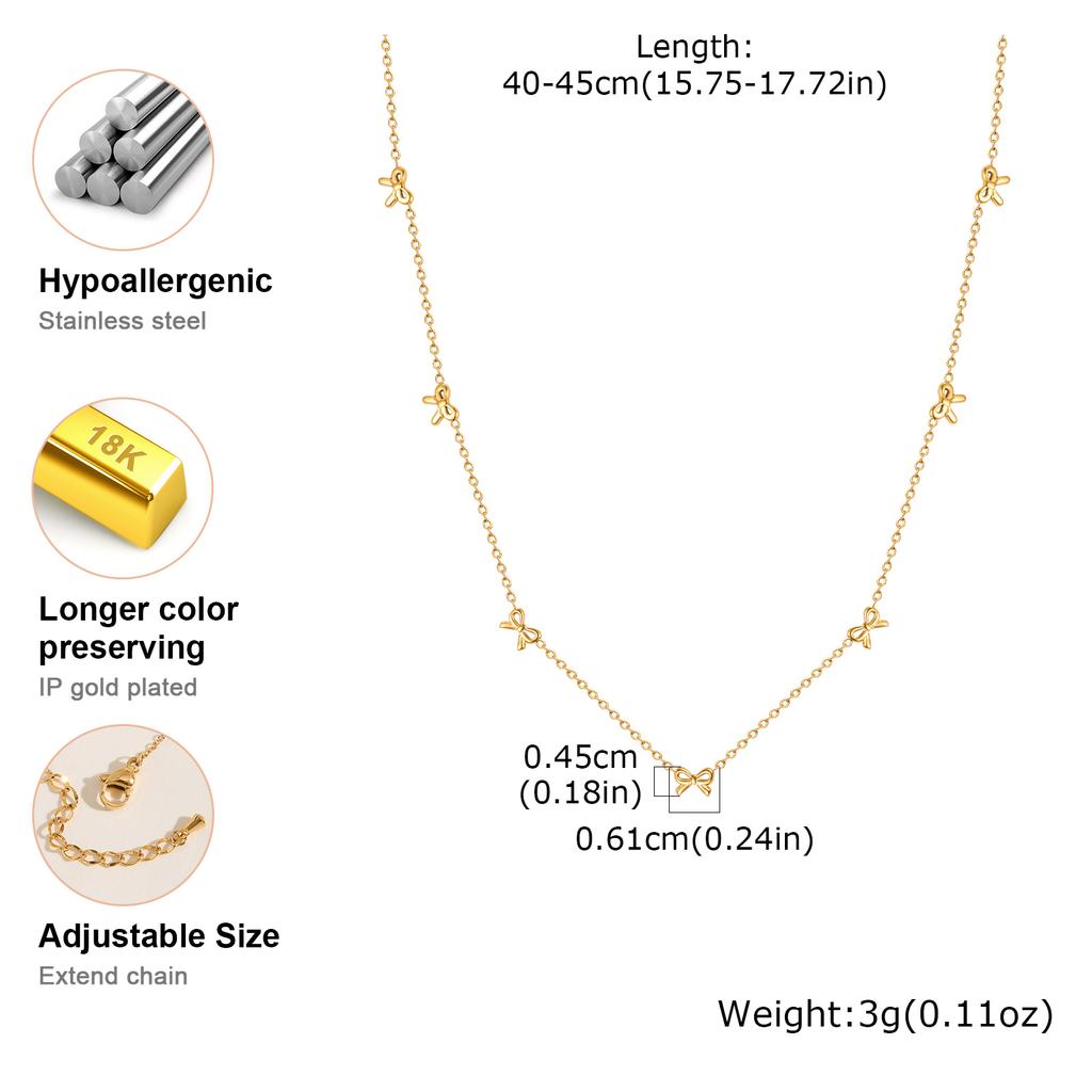 Women's Stainless Steel Bowknot Necklace 18K Gold Plated Luxury Charm Bracelet Trendy Bohemia Jewelry Set Party Birthday Gift