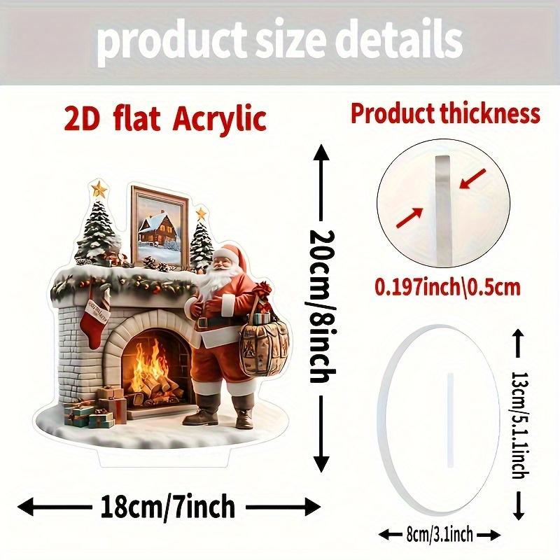 2D Flat Acrylic Christmas Desk Deco with Base Santa Claus Fireplace Scene with Gift Design Indoor/Outdoor Home Office Decoration