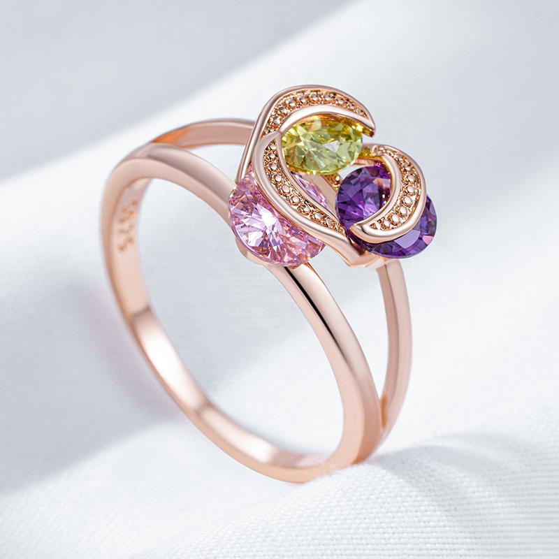 Shiny Pink Yellow Purple Natural Zircon Ring For Women Trend  Rose Gold Color Ethnic Accessories Daily Fine Jewelry