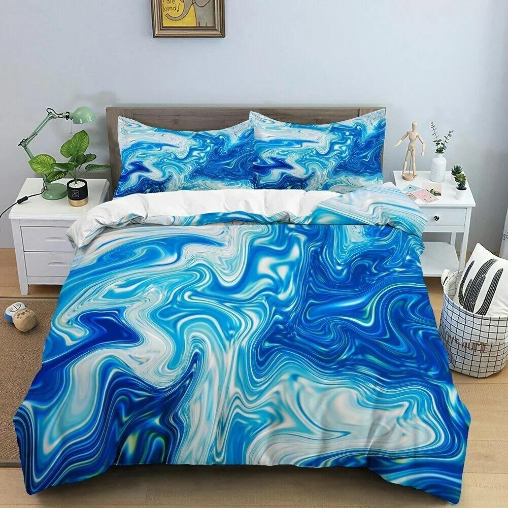 3D Modern Pattern Bedding Set Duvet Cover Set Pastel Rainbow Marble Printed Comforter Cover Polyester Bedding Set 12Pillowcase