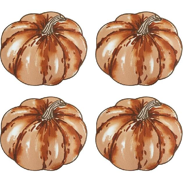 OWENIE Fall Placemats Set of 4, Autumn Printed Pumpkin Textured Fabric Place Mats for Kitchen Dining Table,Thanksgiving Harvest Halloween Holiday