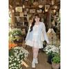 Plus-Size Women's Clothing: Stylish Lace Bow Shirt and Halter Neck Printed Strap Cake Dress Set