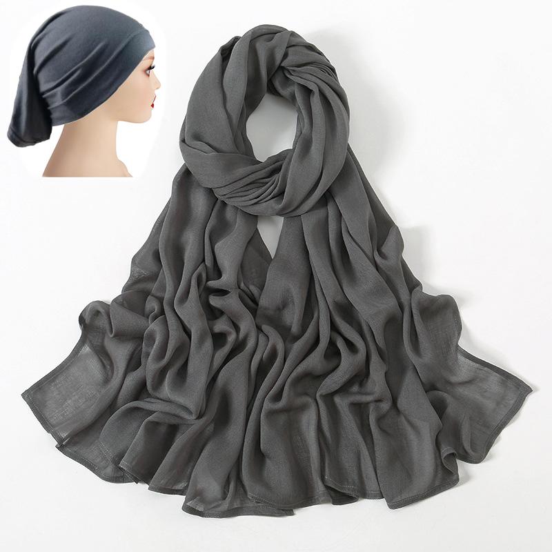2 Pcs Set Viscose Hijab Matching Color Jersey Cap Plain Cotton Modal Muslim Women Head Scarf Soft Shawl Turbante Head Wrap