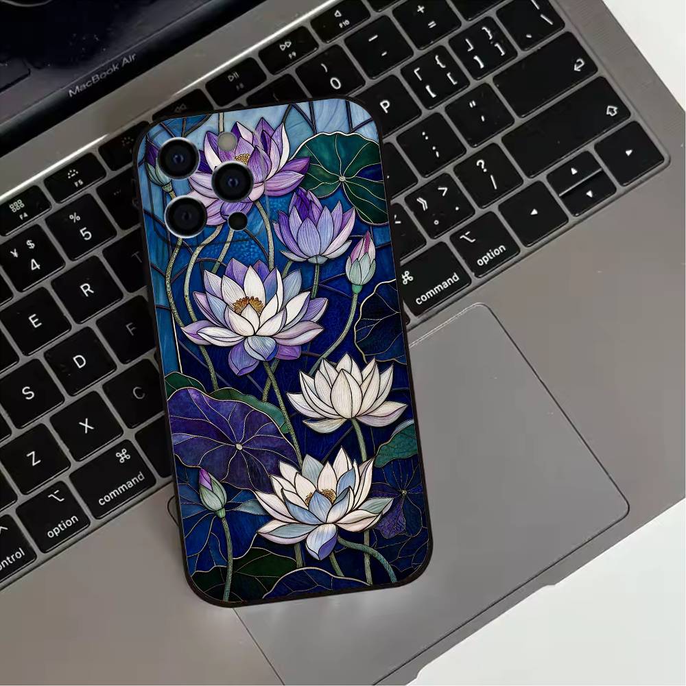 Colorful Stained glassGlass  Phone Case For iPhone 17,16,15,14,13,12,11 Plus,Pro Max,XS,Soft Silicone Black Cover