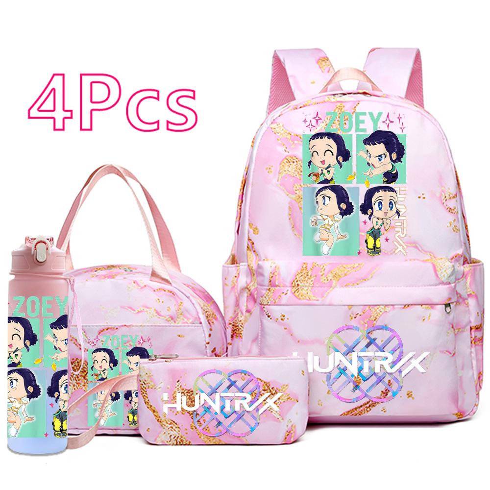 4Pcs/set Cartoon K-Pop Printed Backpack Handbag Pencil Case with 750Ml Water Bottler for Teenager Boy Girl Schoolbag Large Capacity Bookbag Mochila