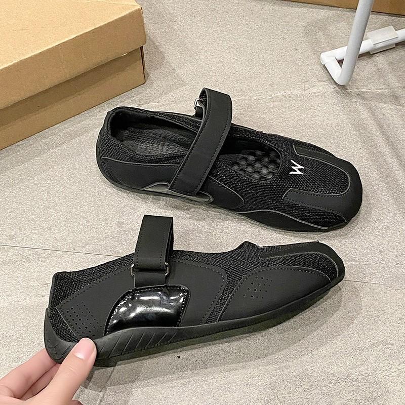 Myk Lær Utgave~ Nisje Sølv Mykt Lær Mary Jane Sneakers Dame Komfortable og Pustende Flat Bunn Funksjonelle Ballerinaer