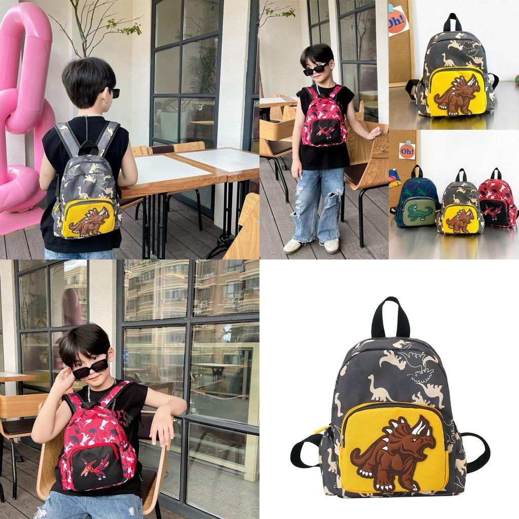 Stylish Breathable Nylon School Backpack With Cartoon Dinosaur Design For Kids