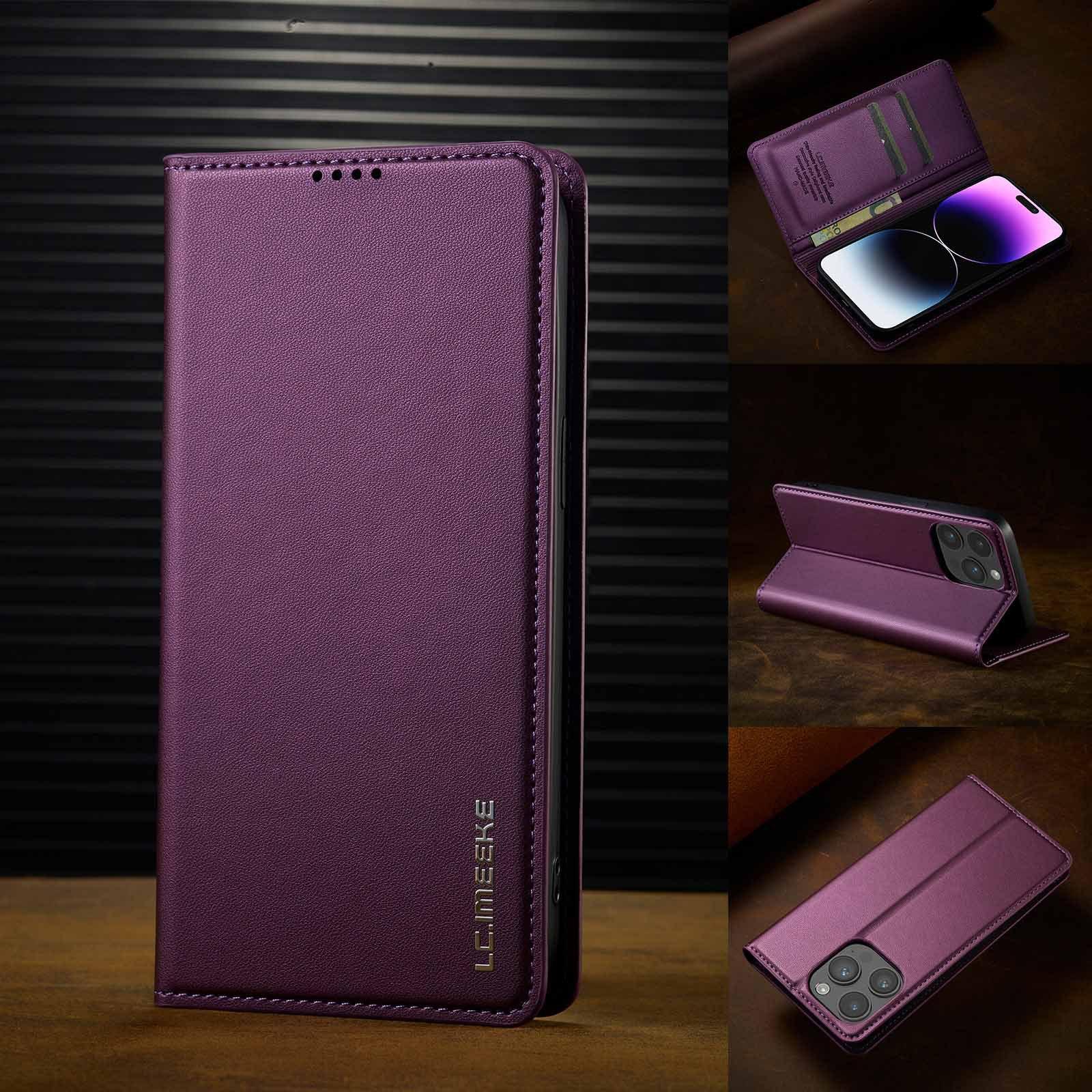 

Ультратонкий откидной кожаный чехол для IPhone 17 Pro Max 17 Air 16 15 14 13 12 11 Pro Max Магнитный кошелек для карт Подставка Кожаная крышка iPhone 13 mini фиолетовый