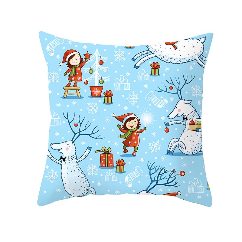 Peach Skin Christmas Print Pillow Case Cartoon Animal Home Sofa Cushion Cover Bedside Bedroom Pillow