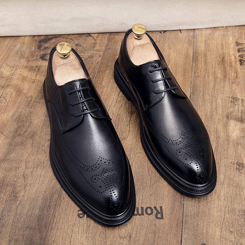 Brock Leder Schuhe eingraviert Britischer Stil Business Freizeit Friseur Hochzeits Bräutigam Schuhe Braun