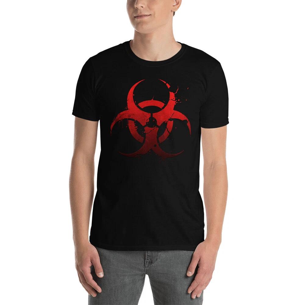 Red Biohazard Symbol Grunge Style Short-Sleeve Unisex T-Shirt 4XL