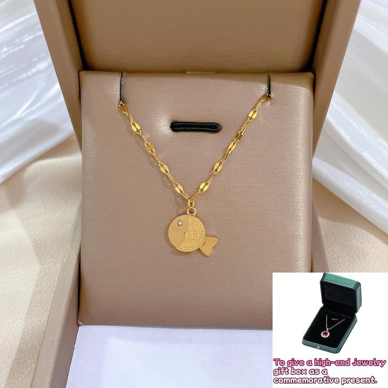 

[Whole body] Frosted fish temperament personality minimalist stove real gold necklace women ins collarbone chain