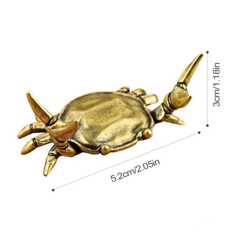 Vintage Brass Miniatures Crab Ornament Animal Pen Holder Desktop Decoration Craft Collections Brass Weightlifting Crab Pen Stand