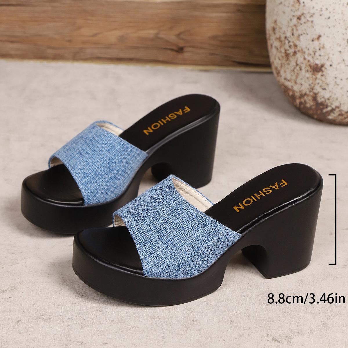 Женские джинсовые мюли на высоком каблуке шлепанцы на массивном блочном каблуке сандалии-слайдеры с открытым носком повседневная летняя модная обувь Zapatos De Mujer 36 синий 2770₽
